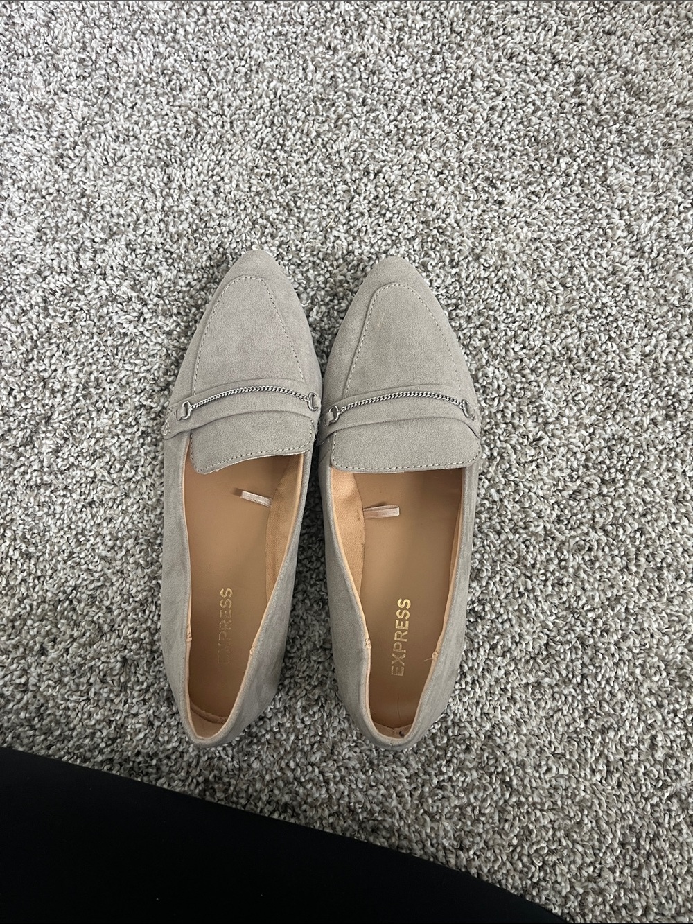 Express Taupe Suede Pointed Loafers with Metal Bit